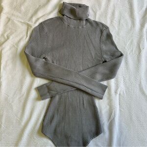 Steel Blue/Gray Ribbed Knit Bodysuit